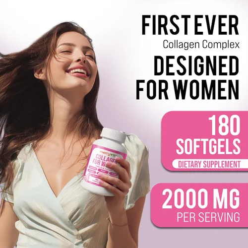 Vista 2 de Colágeno para mujeres – Péptidos de multicolágeno hidrolizados tipo I, II, III, V y X – Suplemento de colágeno con vitamina C, biotina y ácido