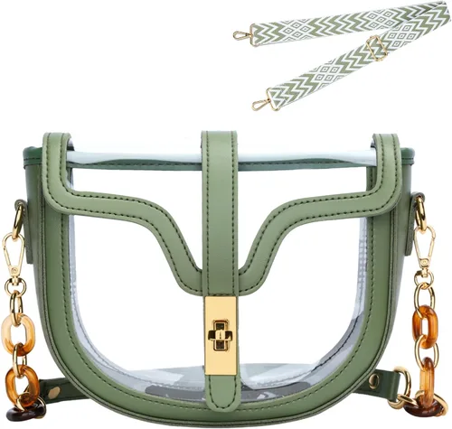 Vista 11 de KKXIU Bolso cruzado transparente para mujer, de piel vegana, aprobado para estadios, para concierto, al hombro, deportivo, bolso transparente