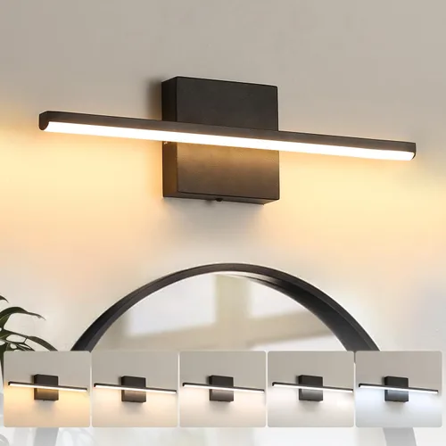 Vista 5 de Lámparas de baño sobre espejo, luz negra de tocador de baño de 12 pulgadas, lámpara LED de pared moderna de 11 W, 3000 K para barra de tocador