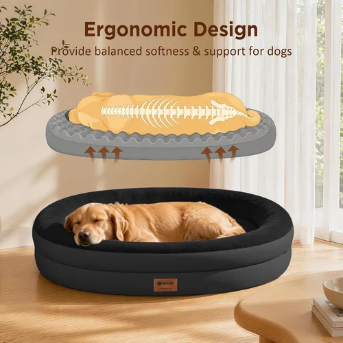 Vista 6 de Cama ortopédica lavable grande para perros: Cama de espuma viscoelástica impermeable para mascotas con refuerzos - Funda ortopédica extraíble