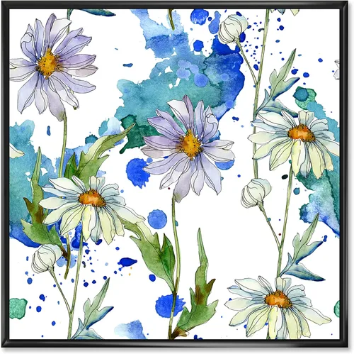 Vista 51 de DesignQ Lienzo enmarcado tradicional con flores silvestres azules con hojas verdes II