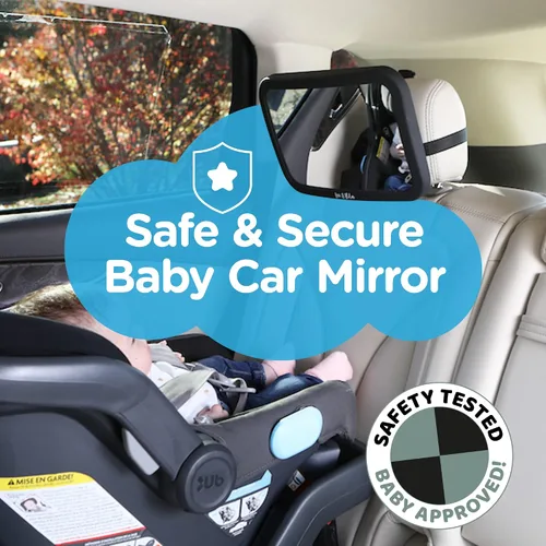 Vista 9 de Leo&Ella Espejo de coche para bebé, tamaño mediano, con montaje ajustable de 360°, visión infantil ultra transparente, inastillable, montaje