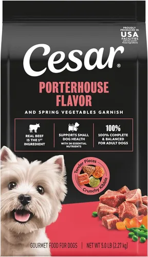 Vista 20 de Cesar Alimento seco para perros de raza pequeña para perros pequeños, sabor a pollo asado y guarnición de verduras de primavera, bolsa de 12 libras