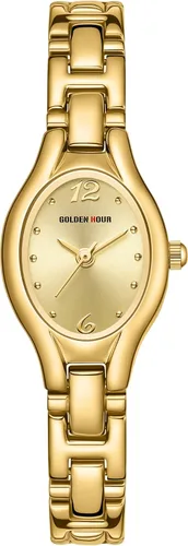 Vista 9 de GOLDEN HOUR Reloj de pulsera con caja ovalada vintage de tono dorado para mujer
