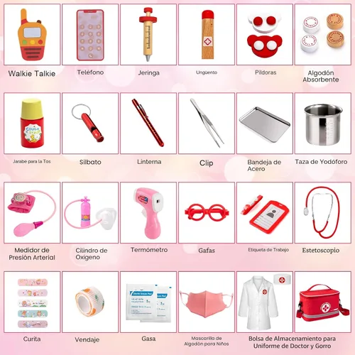 Vista 3 de Kit de doctor para niños, juego de 34 piezas de doctor para niños pequeños de 3-5 años con bolsa de almacenamiento médico y estetoscopio real