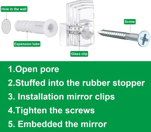 Vista 3 de 40 clips de plástico transparente para espejo de 1/8 pulgadas y 1/4 pulgadas, kit de montaje de espejo con tornillo y para pared