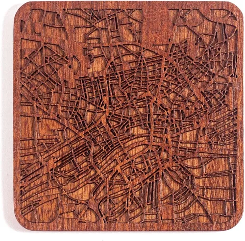 Vista 130 de Posavasos Amsterdam Map by O3 Design Studio, 1 pieza, posavasos de madera Sapele con mapa de la ciudad, hecho a mano, varias ciudades opcionales