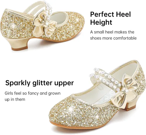Vista 5 de Motasha Zapatos de vestir para niñas pequeñas, zapatos de princesa con purpurina Mary Jane para niñas, tacones bajos, fiesta, boda, para niños