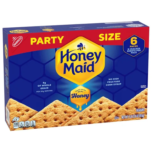 Vista 11 de HONEY MAID Graham Crackers, aperitivos para el almuerzo, tamaño de fiesta, 28.8 onzas 0.28 oz de grano entero por porción de 1.06 oz, hecho