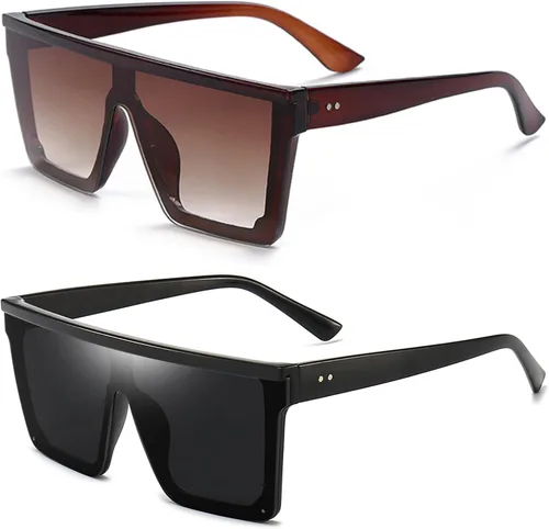 Vista 27 de Dollger - Gafas de sol cuadradas de gran tamaño para mujer y hombre, de moda, armazón negro con parte superior plana
