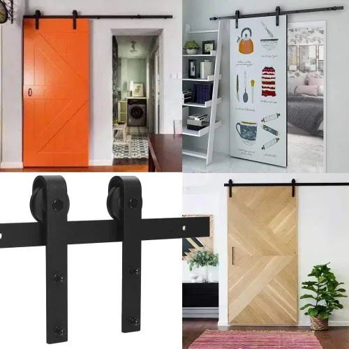 Vista 2 de TSMST Kit de herrajes para puerta de granero de 6 pies, riel de puerta corredera resistente para puerta de madera individual de 36 pulgadas, fácil