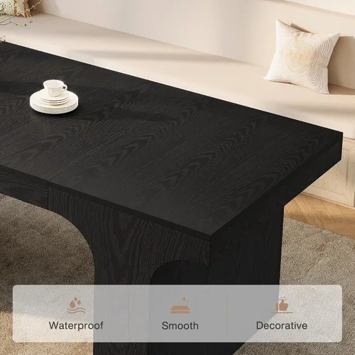 Vista 8 de Tribesigns Mesa de comedor de granja de 71 pulgadas con diseño arqueado para 6-8, color negro Mesa de cocina de madera moderna larga, muebles