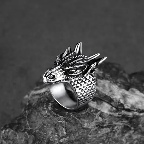 Vista 8 de FaithHeart Anillos de dragón punk para hombres y mujeres, acero inoxidablechapado en oro de 18 quilates, joyería de mitología nórdica con delicado