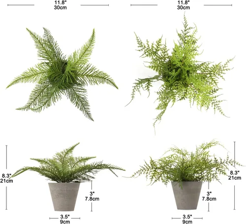 Vista 2 de Briful 2 plantas artificiales en maceta, plantas artificiales de helecho sintético, decoración de eucalipto, para interiores, hogar, oficina, baño