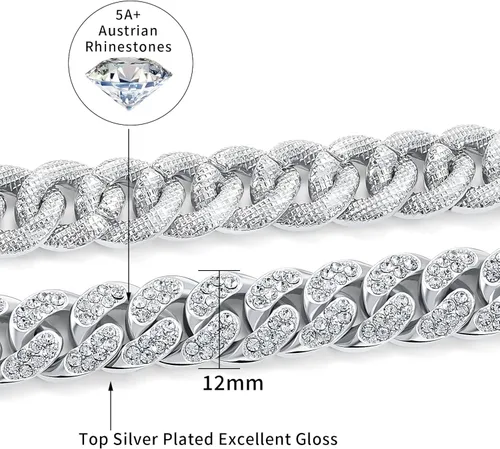 Vista 2 de MOFEIJEWEL Miami Cuban Link Chain Necklace Bling CZ Diamonds Chain Iced Out Hip Hop Jewelry Gifts for Men Women Gold Silver 18" 20" 22