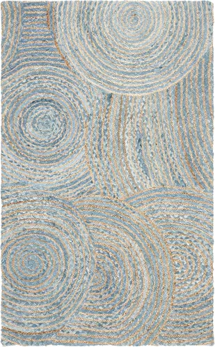 Vista 2 de SAFAVIEH Cape Cod Collection - Alfombra decorativa de 3 x 5 pies, natural y azul, hecho a mano, bohemio trenzado de yute, ideal para zonas de alto