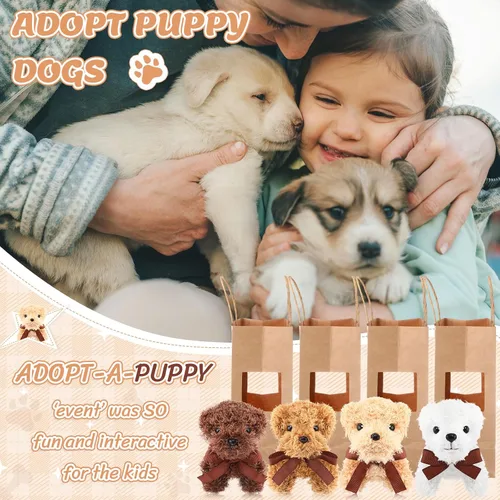 Vista 4 de HyDren Juego de 96 piezas de juguetes de peluche pequeños para perros de 4.7 pulgadas, bolsas de papel de peluche pequeños, tarjetas de adopción
