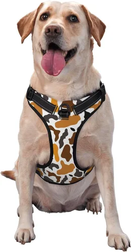 Vista 5 de Arnés reflectante para perro, diseño de vaca marrón, chaleco suave sin tirones, para perros pequeños, medianos y grandes, tamaño pequeño