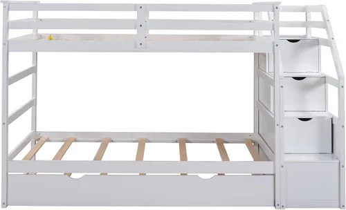 Vista 5 de Harper & Bright Designs Litera con nido y escalera, marco de literas de madera individual sobre cama individual con barandilla de seguridad, litera