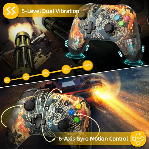 Vista 5 de EasySMX Switch Pro Controlador para Nintendo SwitchLiteOLEDPCiOSAndroid, controlador de interruptor inalámbrico con 4 botones programablesdoble