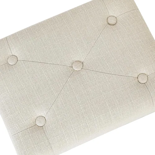 Vista 6 de Adeco Reposapiés otomano tapizado de lino de 15.4 pulgadas, pequeño taburete acolchado y asiento decorativo con patas de aspecto de madera, taburete
