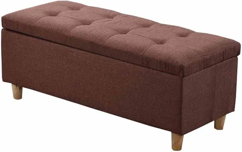 Vista 10 de Caja de almacenamiento plegable otomana rectangular con barra de metal, tela de lino de algodón transpirable, cojín grueso para dormitorio, taburete