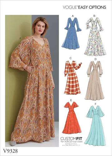 Vista 3 de Vogue V9328E5 Easy Women's Flared Sleeve Dress Sewing Patterns, Sizes 14-22, White