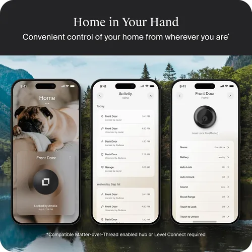 Vista 4 de Level Lock Pro - Cerradura inteligente más pequeña, rápida e innovadora del mundo - Cerrojo de seguridad de materia sobre rosca más llave Apple Home