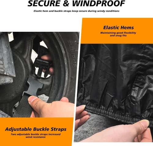 Vista 9 de Funda impermeable para motocicleta, forro polar de algodón y tela de poliéster resistente, resistente a los arañazos y a la intemperie