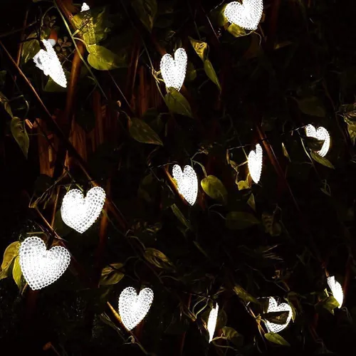 Vista 23 de Luces solares de corazón para exteriores, impermeables, de 16.4 pies, 20 luces LED, corazón de amor, día de San Valentín, 8 modos de iluminación