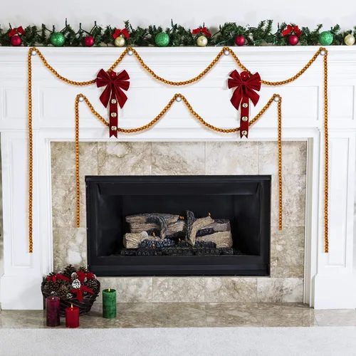 Vista 3 de Guirnalda de cuentas de madera de Navidad, guirnalda de cuentas de madera, decoración de árbol de Navidad para recuerdos de vacaciones, 12 pies