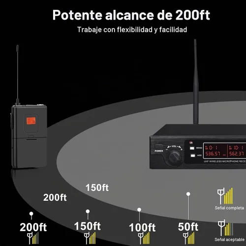 Vista 3 de innopow Micrófono de solapa inalámbrico de 200 canales, sistema de micrófono Lavalier inalámbrico UHF dual, escaneo automático, largo alcance de 200