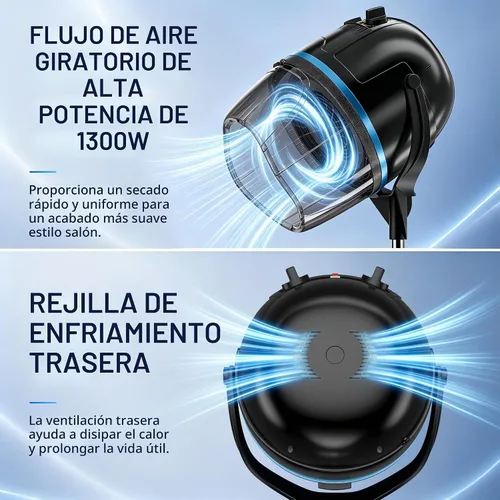 Vista 5 de JupiterForce Secador de pelo profesional con capucha de 1300 W, ajustable, capó de pie, con ruedas rodantes, para el hogar, salón, spa