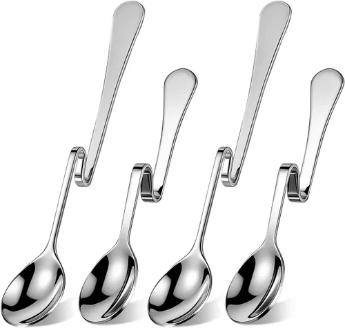 Vista 8 de OSALADI Paquete de 4 cucharas de café con mango curvo, cucharas de acero inoxidable para café, té, leche, jugo, postre, cucharas mezcladoras