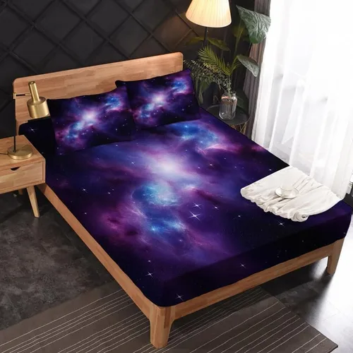 Vista 2 de Galaxy Sheets - Juego de sábanas de tamaño individual, sábanas de microfibra suave con bolsillo profundo y estampado sin arrugas, 1 sábana bajera, 1