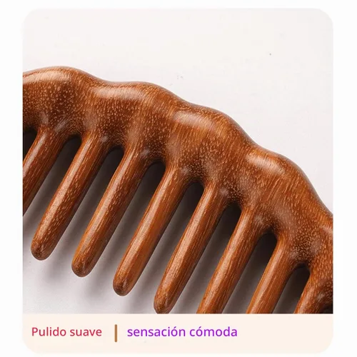 Vista 3 de Peine de madera para el cabello, peine rizador, peines de masaje de dientes anchos, marrón, 1 paquete (talla A1)