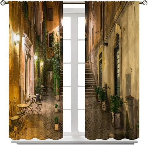 Vista 2 de Cortinas italianas, patio antiguo, sillas de café de Italia, casas históricas en la calle, sala de estar, dormitorio, cortinas opacas con bolsillo