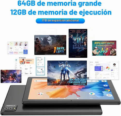Vista 2 de Tableta de 10 pulgadas Android 15 (NO GO) Tablets 2 en 1 tableta con teclado 12 GB RAM+64 GB ROM (soporta expansión de 1 TB) Tableta 2MP+8MP Cámara