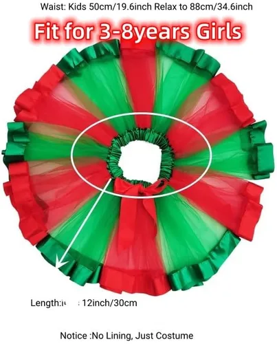 Vista 2 de Danballto Tutú de Navidad para niñas pequeñas, tutú de Navidad, fiesta, festival, falda tutú de Navidad, cuernos de reno, diadema, regalos, 2 Tonos