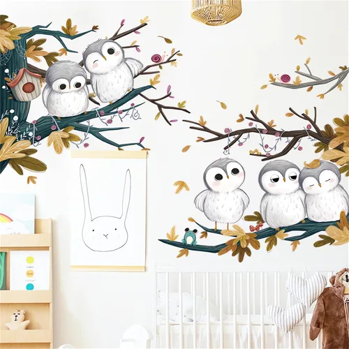 Vista 4 de Calcomanías de pared de lindos búhos de dibujos animados de animales DIY calcomanías de pared
