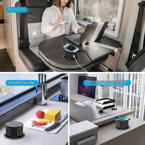 Vista 8 de VILONG - Toma desplegable para encimera, 20 W USB-C, 15 W inalámbrico, 4 AC, cable de 6 pies
