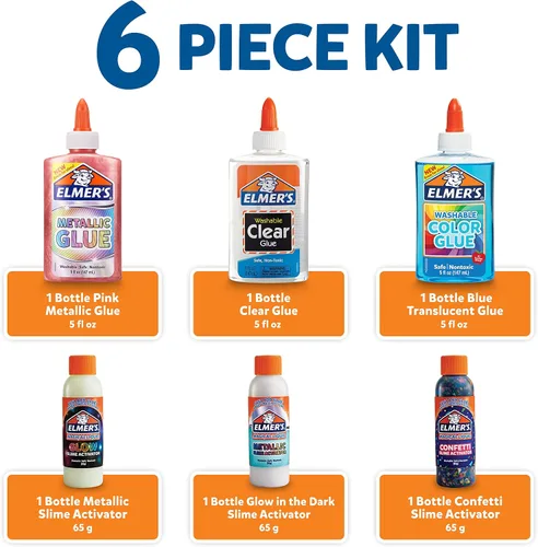 Vista 3 de Elmer's Kit de colección de limo Los suministros incluyen activador de limo líquido mágico que brilla en la oscuridad, confeti líquido mágico