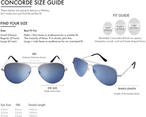 Vista 3 de Randolph USA Concorde Classic Aviator Gafas de sol para hombres o mujeres 100 UV