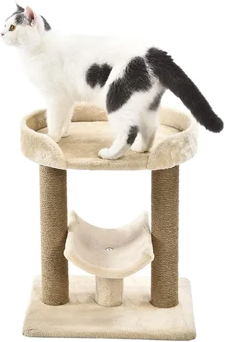 Vista 7 de Amazon Basics - Torre para gatos con hamaca y postes rascadores para gatos de interior, 15.8 x 15.8 x 19.7 pulgadas, beige
