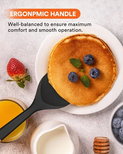 Vista 5 de Badiano Espátula de silicona, borde flexible sin arañazos para sartenes, 13.2 pulgadas Espátulas de cocina de grado alimenticio, mango de madera