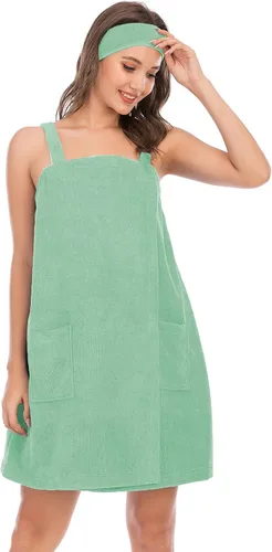 Vista 89 de Veseacky Toalla de baño para mujer con bolsillo, bata de spa ajustable y diadema facial