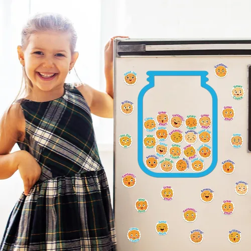 Vista 4 de Tarro magnético de 73 piezas de galletas inteligentes para niños, galletas inteligentes, recompensas, tarro de gestión de comportamiento positivo