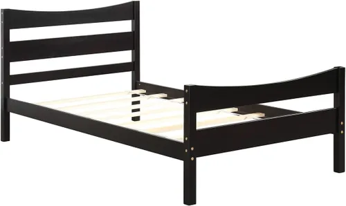 Vista 7 de KOMFOTT Base de cama de madera, tamaño individual, base de cama con cabecero y estribo, soporte de listones, no necesita somier, plataforma de fácil