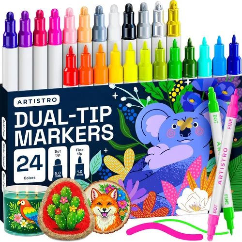 Vista 40 de ARTISTRO Rotuladores acrílicos negros de doble punta - Juego de 5
