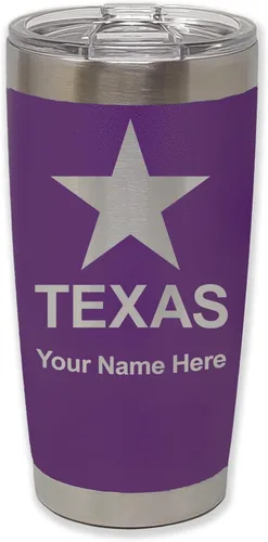 Vista 21 de LaserGram Vaso aislado al vacío de 20 onzas, bandera de Texas, grabado personalizado incluido (negro)